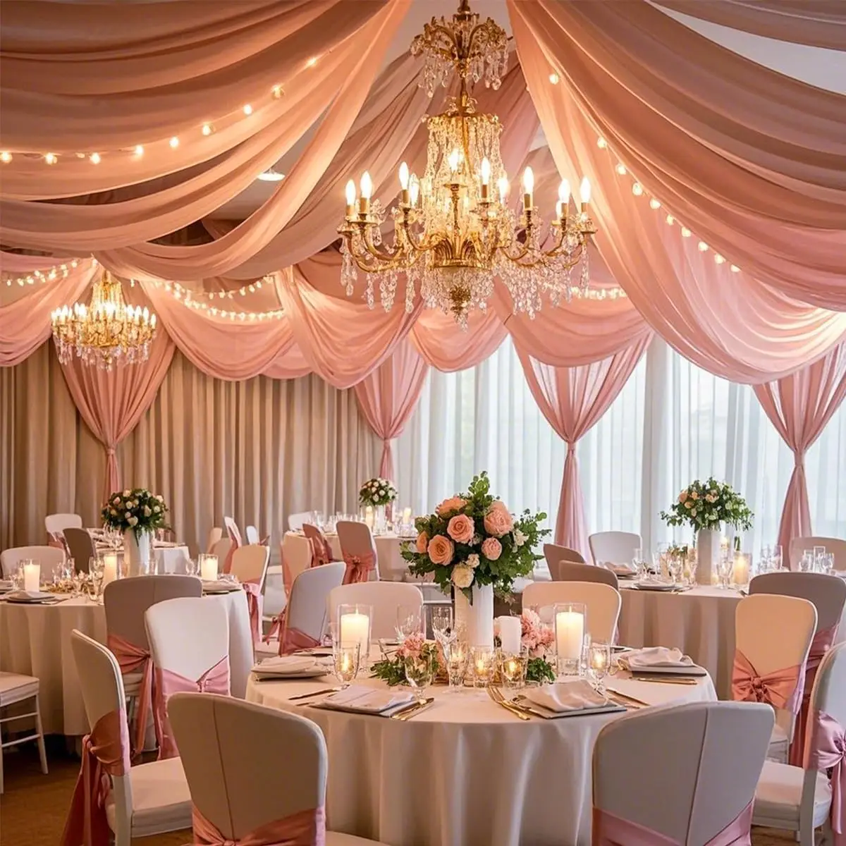 

Ivory Drapes Curtain Ceiling Drapes for Arch Draping Fabric Chiffon Curtain for Party Ceremony Stage Wedding Hotel Decoration