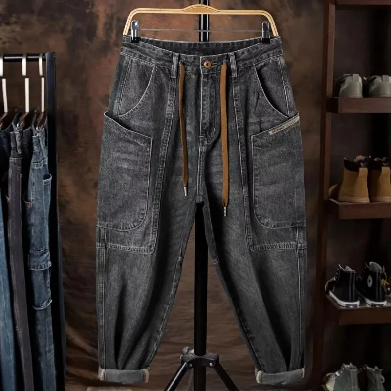 

Multi-functioal Jeans Men 2025 Spring Autumn Loose Causal High Street Handsome Pocket Trousers Male Streetwear Men HIGH Pants
