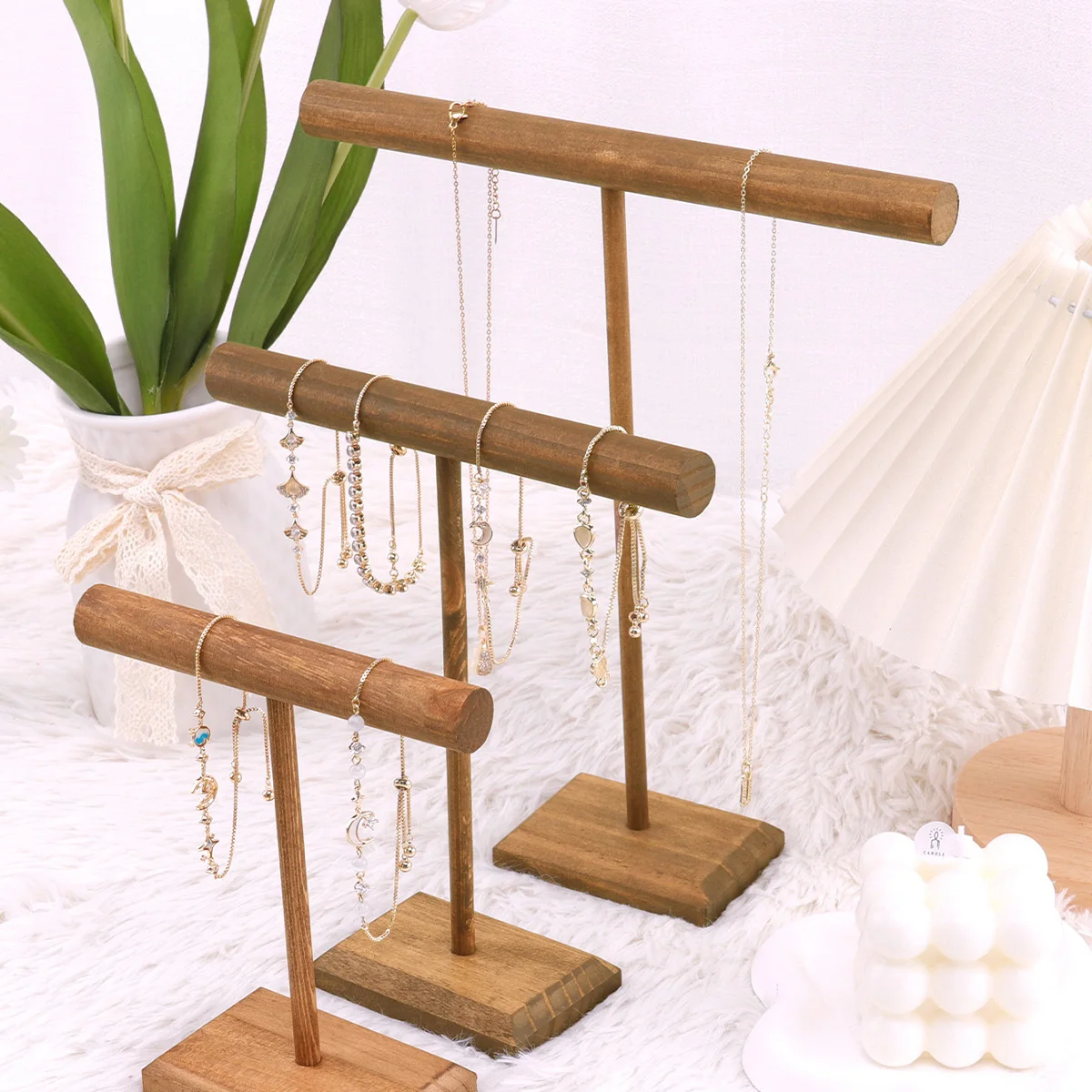Holz Schmuck Armband Lagerung Display Kette Uhr T-Bar Rack Organizer Harte Ständer Halter Schmuck Display Armband Display Rack