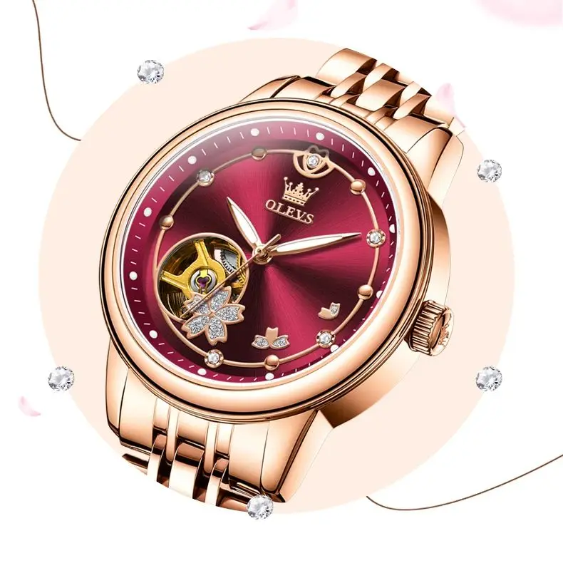 OLEVS 6732 Women Watch New Elegant Women's Automatic Mechanical Watch Top Luxury Brand Premium Diamond Skeleton Women Bracelet