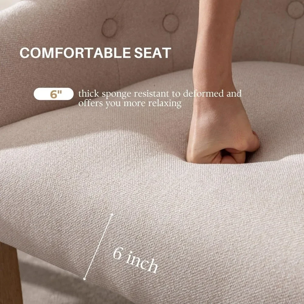 Set Kursi Makan 4 Buah Berlapis Linen dengan Sandaran Berumbai Gaya Farmhouse, Kursi Dapur dengan Sandaran Tangan Kayu Rotan untuk Ruang Makan