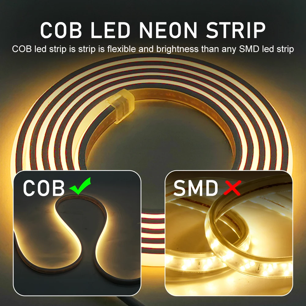 5V USB Neon LED Strip Light COB LED Strip Lights 320LEDs/M Dimmable LED Neon Rope Light LED Strip for Bedroom, Cabinet, Lighting
