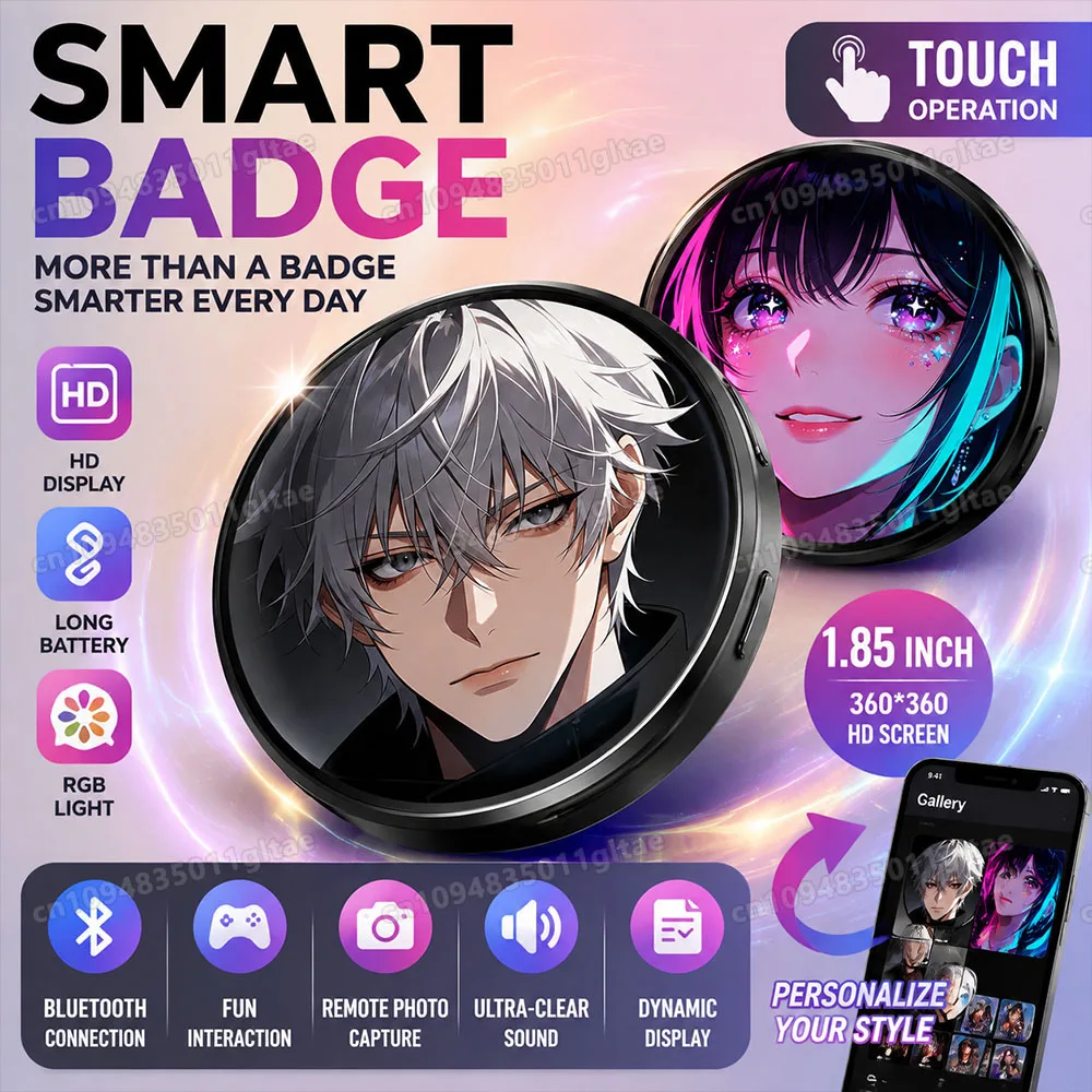 New Smart Dynamic Electronic Badges Digital LED Animes Pin With Touch Control For Uploading Photos & GIFs & Videos DIY Gift HT30