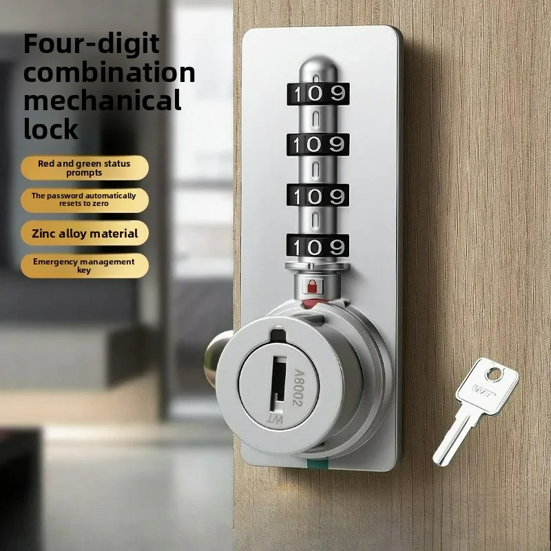 

Zinc Alloy Password Automatic Reset Four Digit Mechanical Password Lock Emergency Key Red Green Status Indicator Cabinet Lock