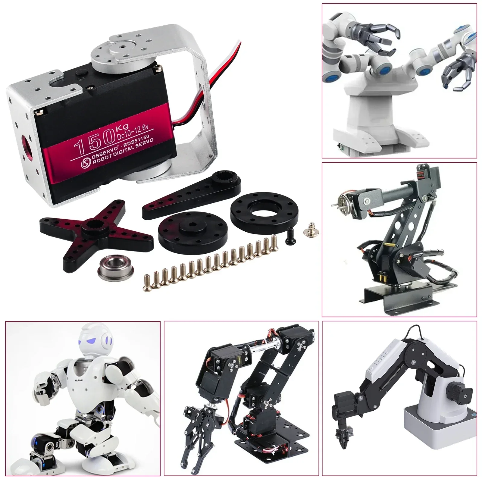 Serwo cyfrowe RDS51150 z metalowymi przekładniami, serwo robotyczne 150KG, silnik serwo 12V, 180/270 stopni, IP66, podwójny wał, uchwyt montażowy typu U do samochodów RC