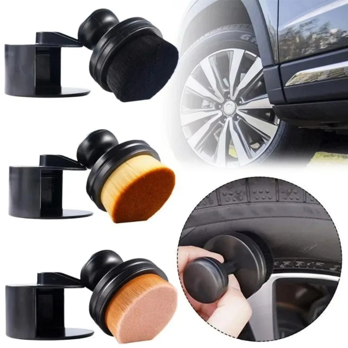 Auto Detail Tire Brush With Seal Cover High Density Soft Bristles Uses For Car Tire Shine Polish Wax Apply Detailing