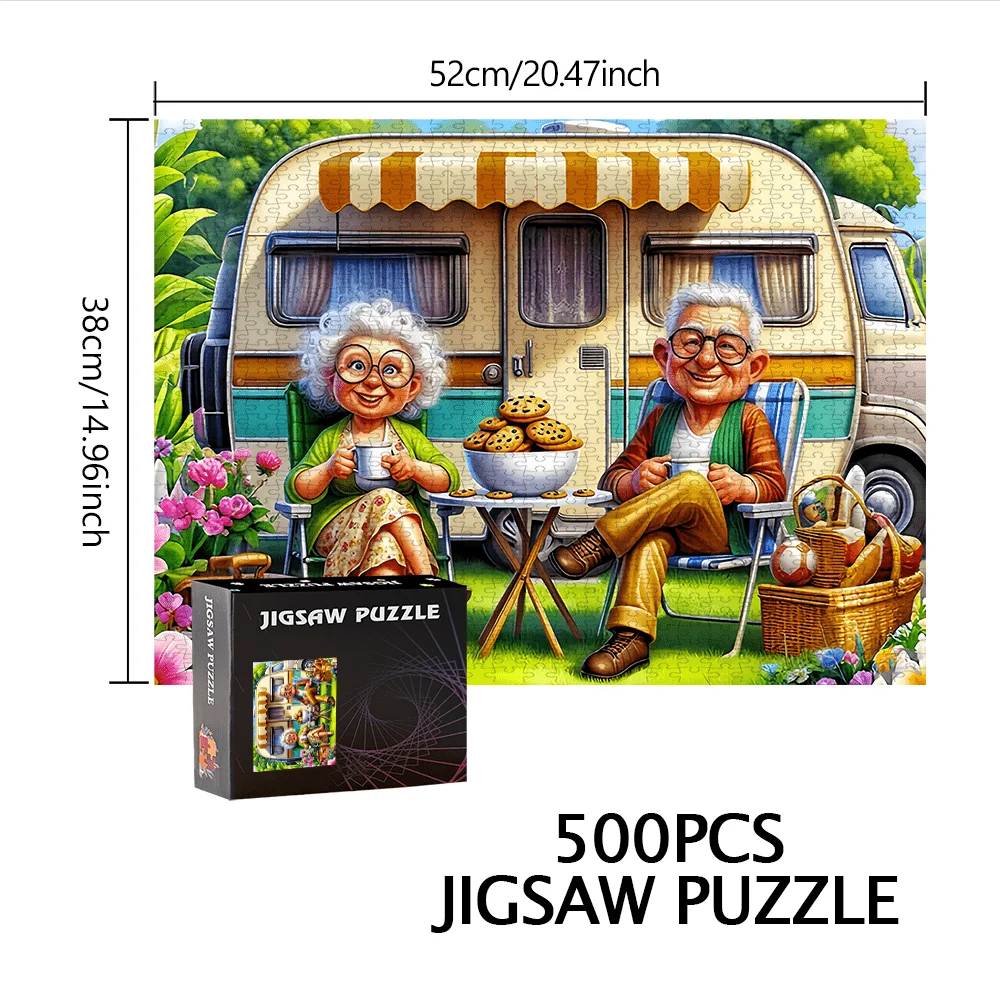 500/1000 قطعة من فان التخييم العتيق وألغاز RV مع زوجين - لعبة الصور المقطوعة لكبار السن، نشاط الترابط العائلي، حمالة الصدر التحدي #3