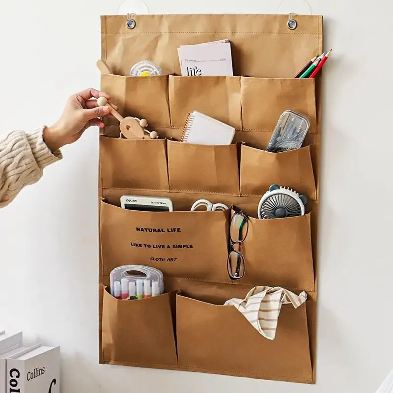 Japanese Style Wall Mounted Leather Paper Storage Bag Multi-Functional Organizer Bag for Home Use Bedroom Door Back Miscellan...