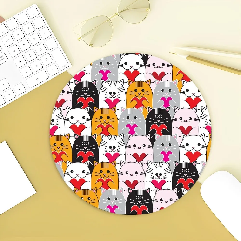 Cartoon Cat Mousepad Round Custom Skin Desktop Mat Kawaii Gaming Accessories Students Writing Pad Mouse Pad for PC Mouse Carpet