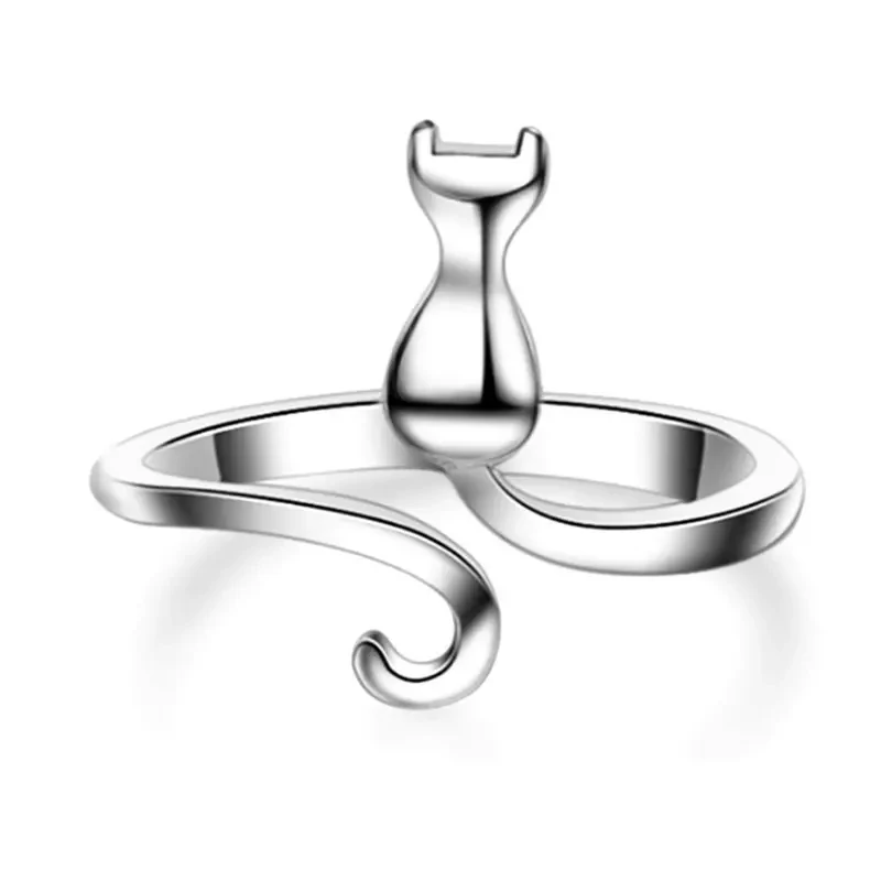 Huitan Silver Color Cat Ring for Women Opening Resizable Animal Rings Simple Stylish Girls Accessories Fashion Versatile Jewelry image 6