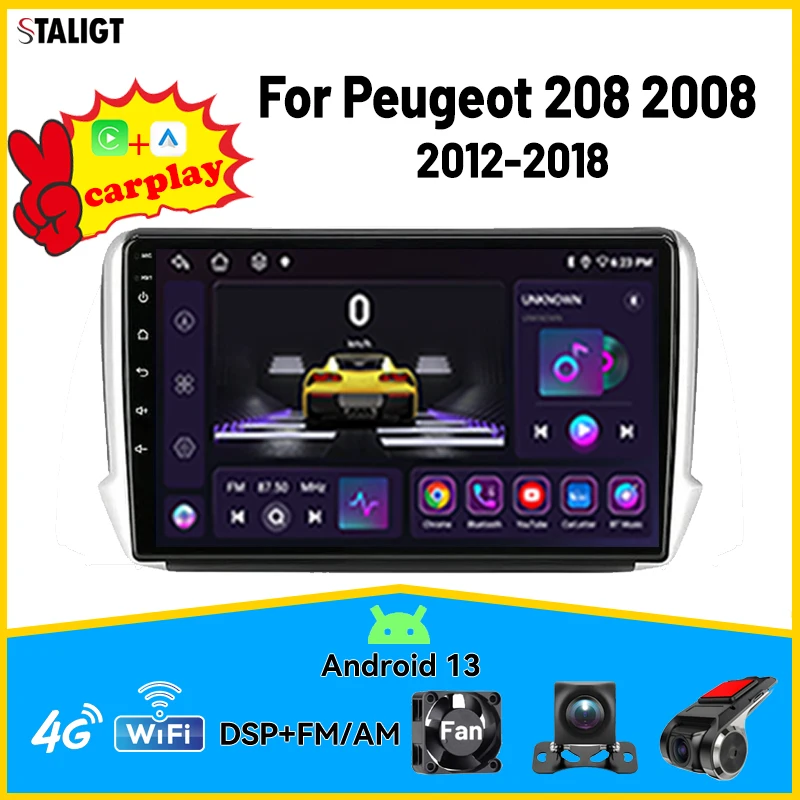 

Car Radio Video Car Carplay Wireless Android Auto Autoradio For Peugeot 208 2008 2012 - 2018 FM AM 4G WIFI Car Radio Subwoofer