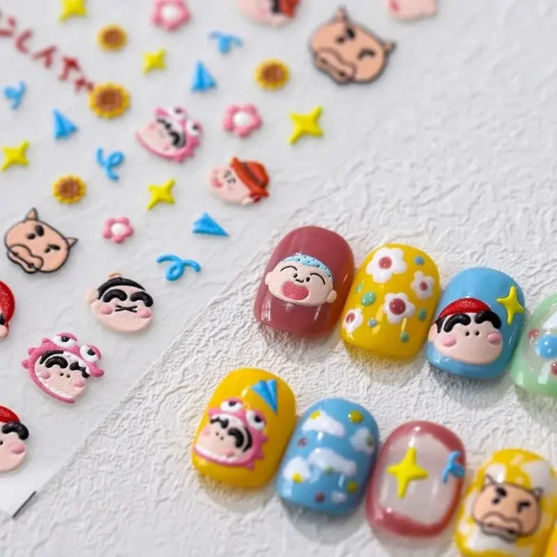 2Pcs Bandai Kawaii Anime Crayon Shin-Chan Water Resistance Nail Sticker Cute Sweet Cartoon Diy Stickers Lovely Gifts for Girls