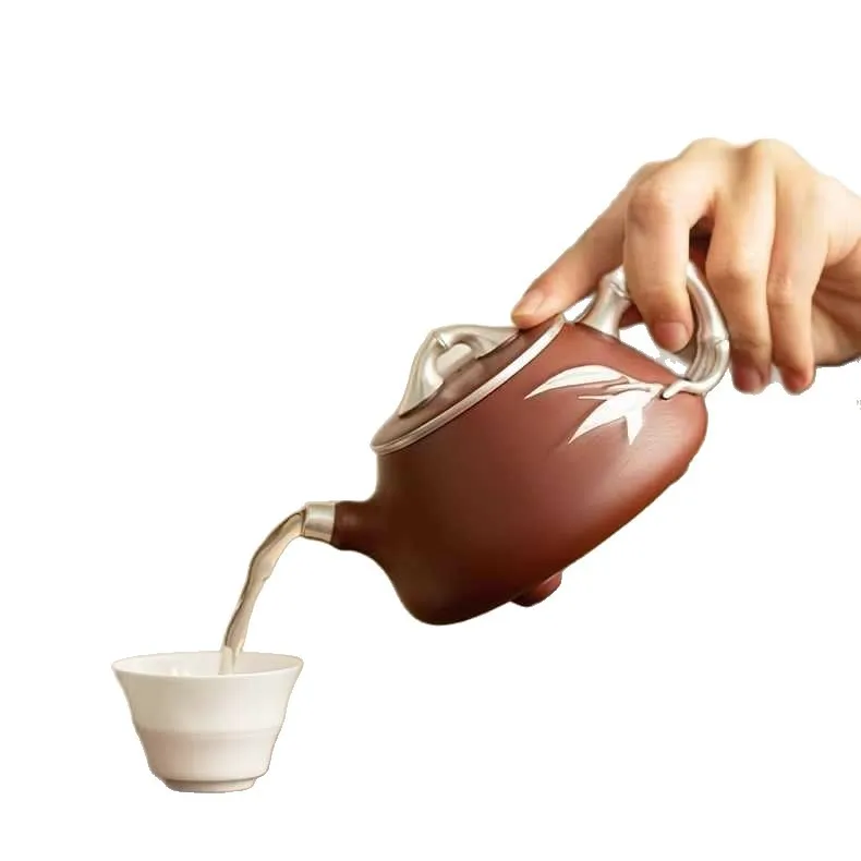 Liu Yin Zisha Pot High-grade handmade brewing teapot Household single pot Large capacity tea brewer Kung Fu tea set Teapot