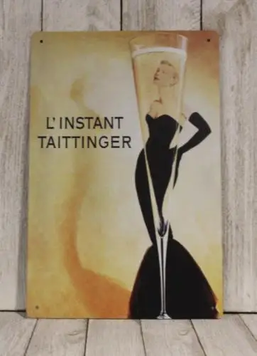 Taittinger Tin Metal Sign Pinup Girl Champagne Wine Bar Vintage Ad Look XZ