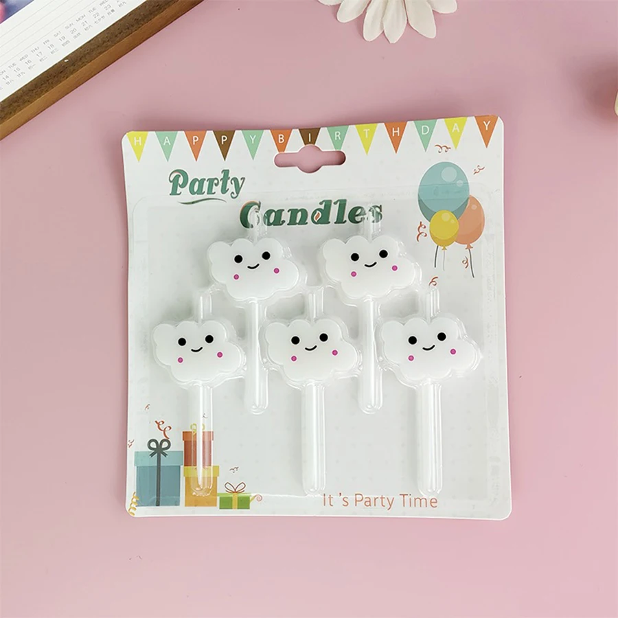 5PCS Nette Weiße Lächelnde Gesicht Wolke Kerze Kuchen Dekoration Kreative Lächelnde Wolke Kerze Geburtstag Party Dessert Backen Dekoration – Detail 4