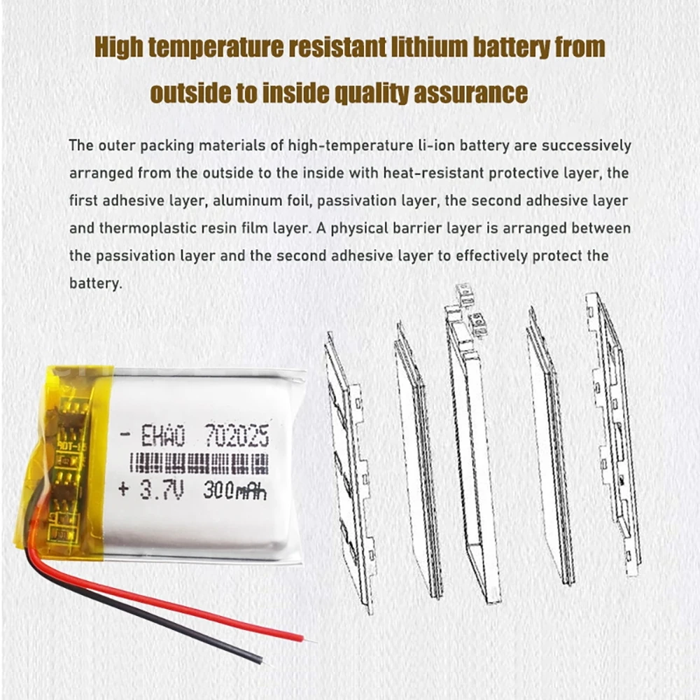 3.7V 300mAh 702025 Li-polymer Rechargeable Battery for Mp3 Bluetooth headset speaker video recorder wireless mouse Li-ion cells