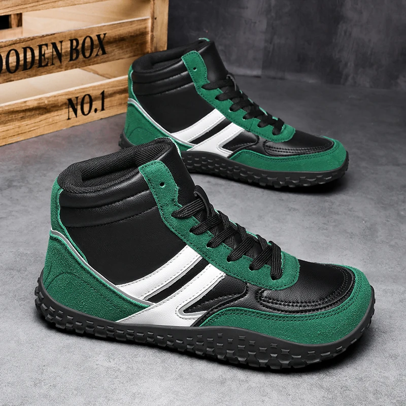 

Green Wide Toe Walking Shoes Men Women Large Size 48 High Top Barefoot Shoes Unisex Trekking Sneakers Outdoor Men's Hiking Boots