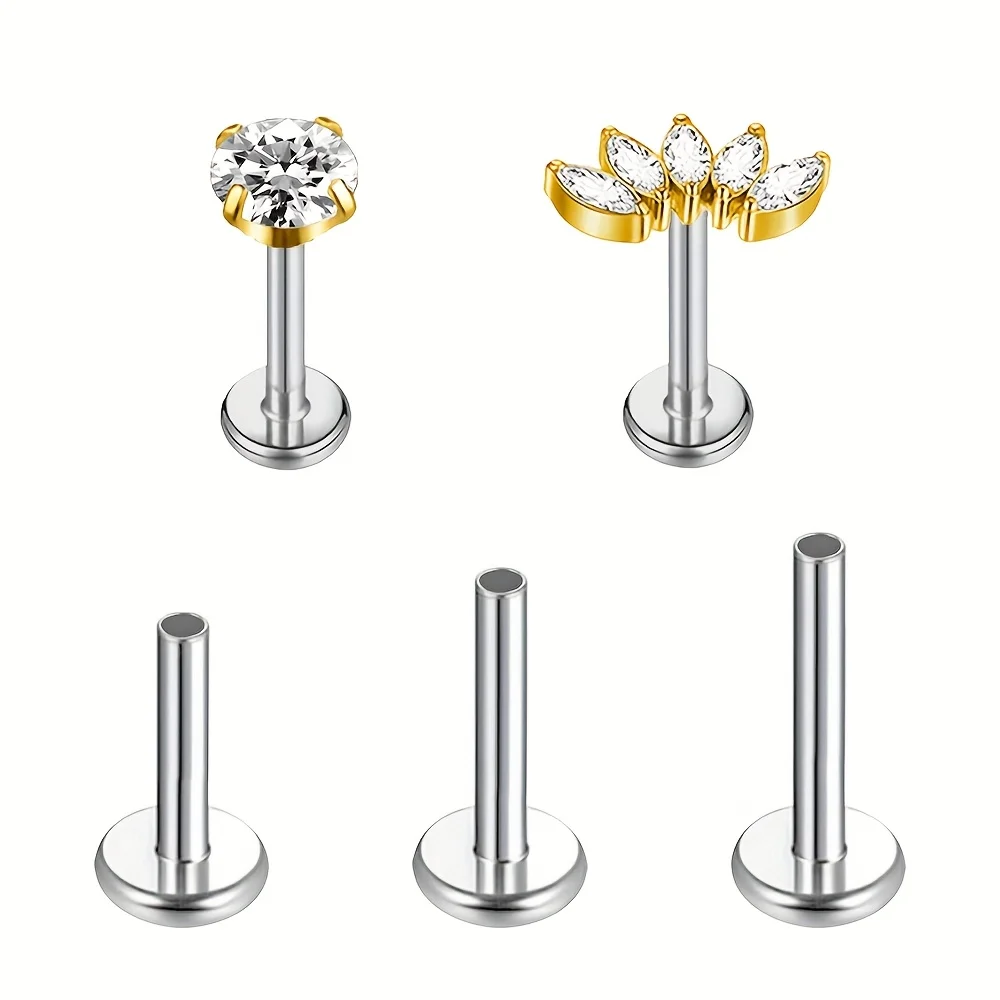 EVISPOL 5 Stück 18K vergoldete 316L Edelstahl-Nasenstecker für Frauen, hypoallergene flache Labret-Lippenringe – Detail 3
