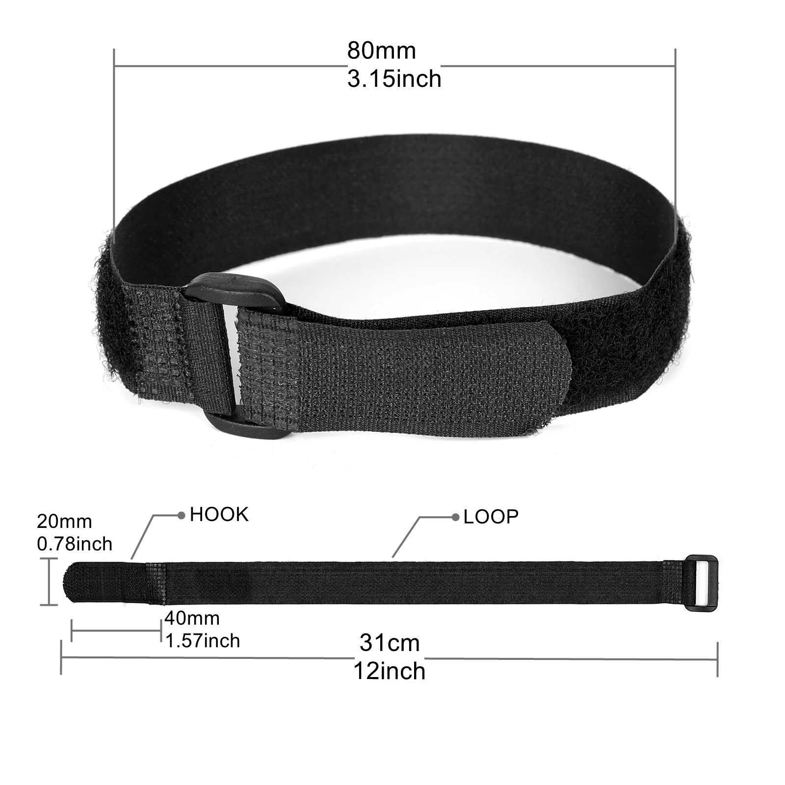 24Pcs/Lot 12" Fastening Adhesive Straps With Buckle,Multi-Purpose Reusable,Adjustable Hook&Loop for Cable,Outdoor,Home,Storage