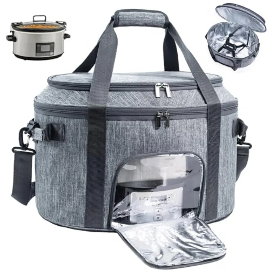 

Double-Layer Slow Cooker Carrying Bag for 6-8 Quart CrockPot and Hamlton Beach Slowcooker Travel Bag with Lid Fastener for Croc