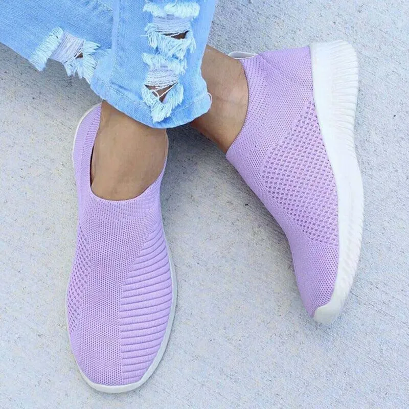 Women\'s Sneakers Casual Shoes 2024 New Fashion Breathable Solid Color Women Sneakers Slip On Sock Shoes Women Ladies Flat Shoes