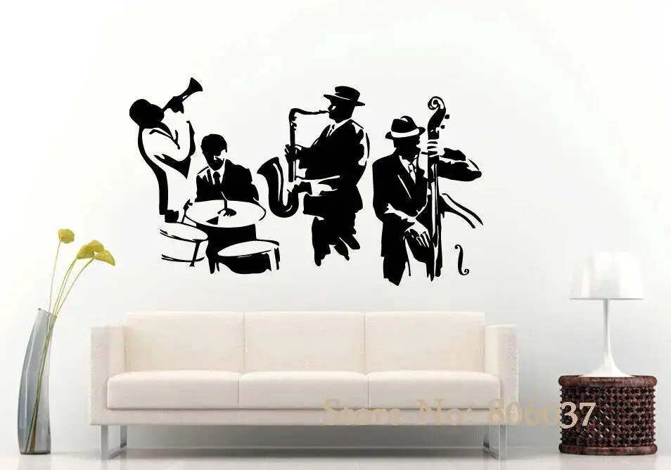 Wall Decal Jazz Saxophone Instrument Tool Band Musical Player Sticker Art Vinyl Drums Bass Wall Decal Vinyl Mural Adesivo WA-24