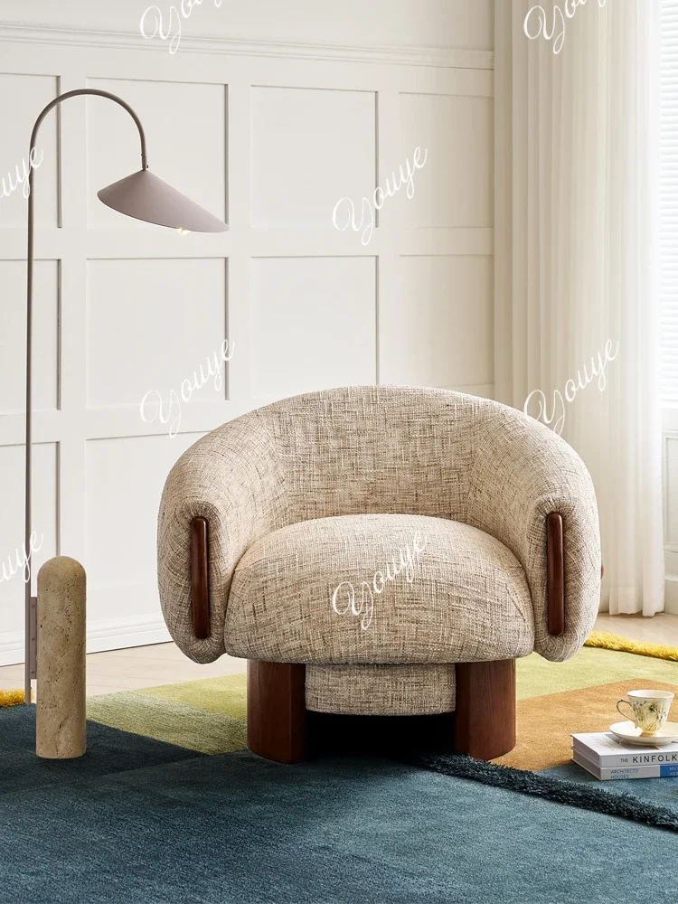 

J Mushroom Swivel Chair French Retro Solid Wood Single Sofa Chair Rotating Living Room Small Apartment Leisure Chair Study