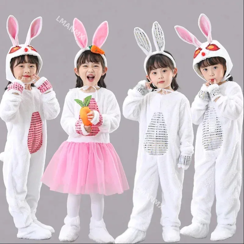 

Halloween Animal Show Clothing White Rabbit Cosplay Costume Boys Girls Timber Wolf Dress Kids Easter Bunny Dance Clothing