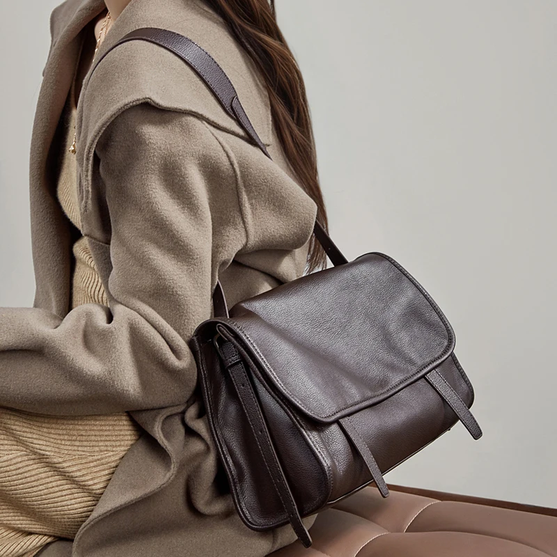 

Burminsa Cowhide Genuine Leather Satchel Side Shoulder Bags For Women 2025 Luxury Designer Messenger Totes Work Ladies Handbags