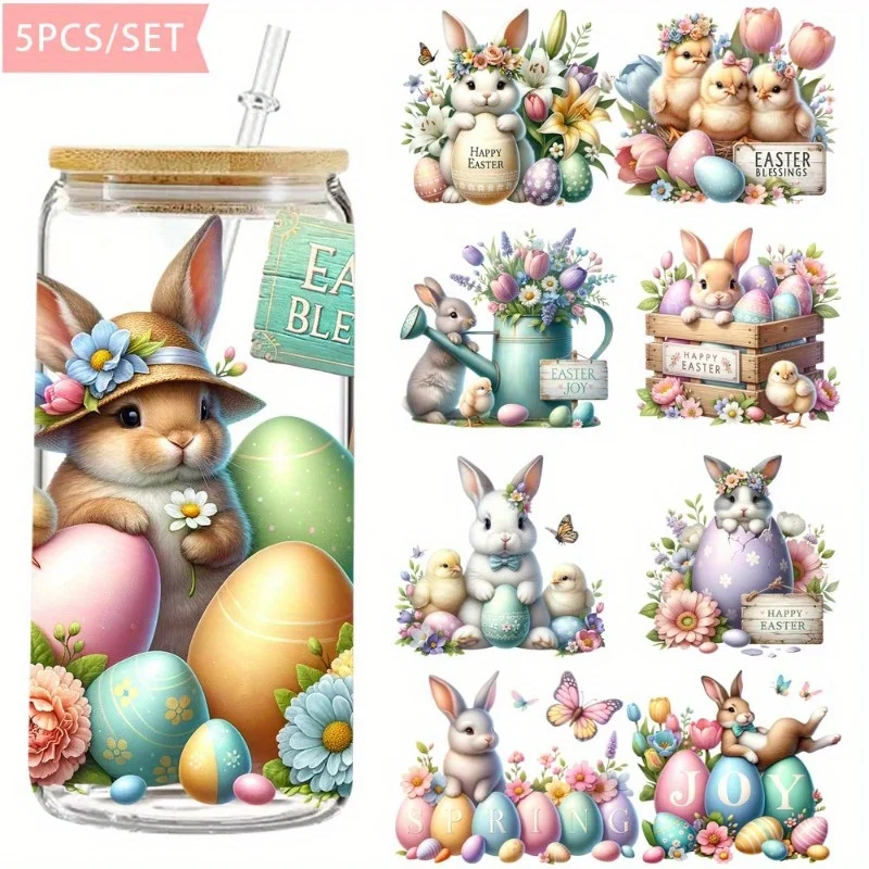 5 Stück/Set Ostern 16oz Transferpapier UV DTF Transferpapier für 16 oz Glasbehälter