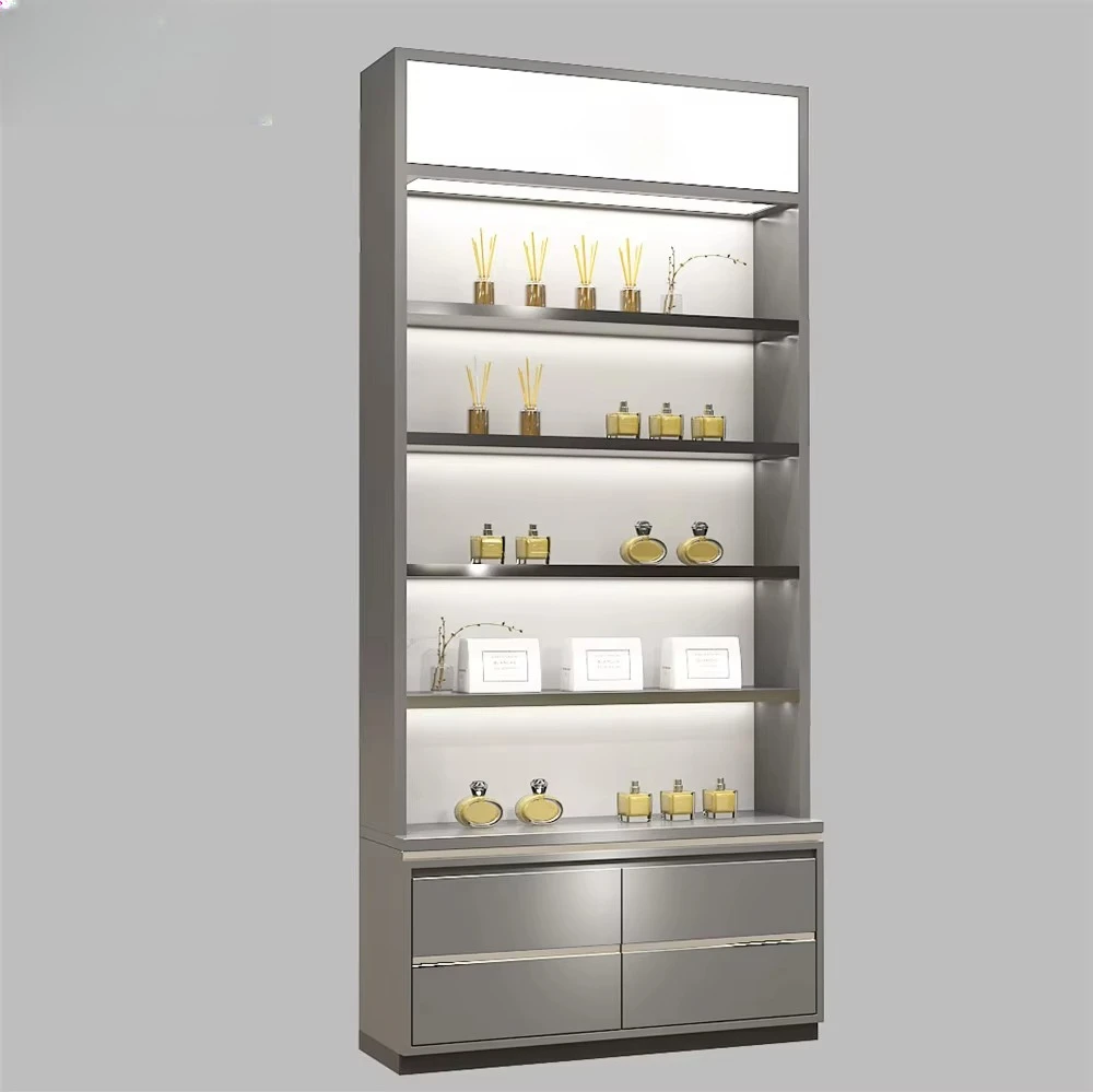Perfume Display Shop Kiosk Decoration Design Customized Wood Perfume Stand Counter Cabinet Perfume Display Shelf