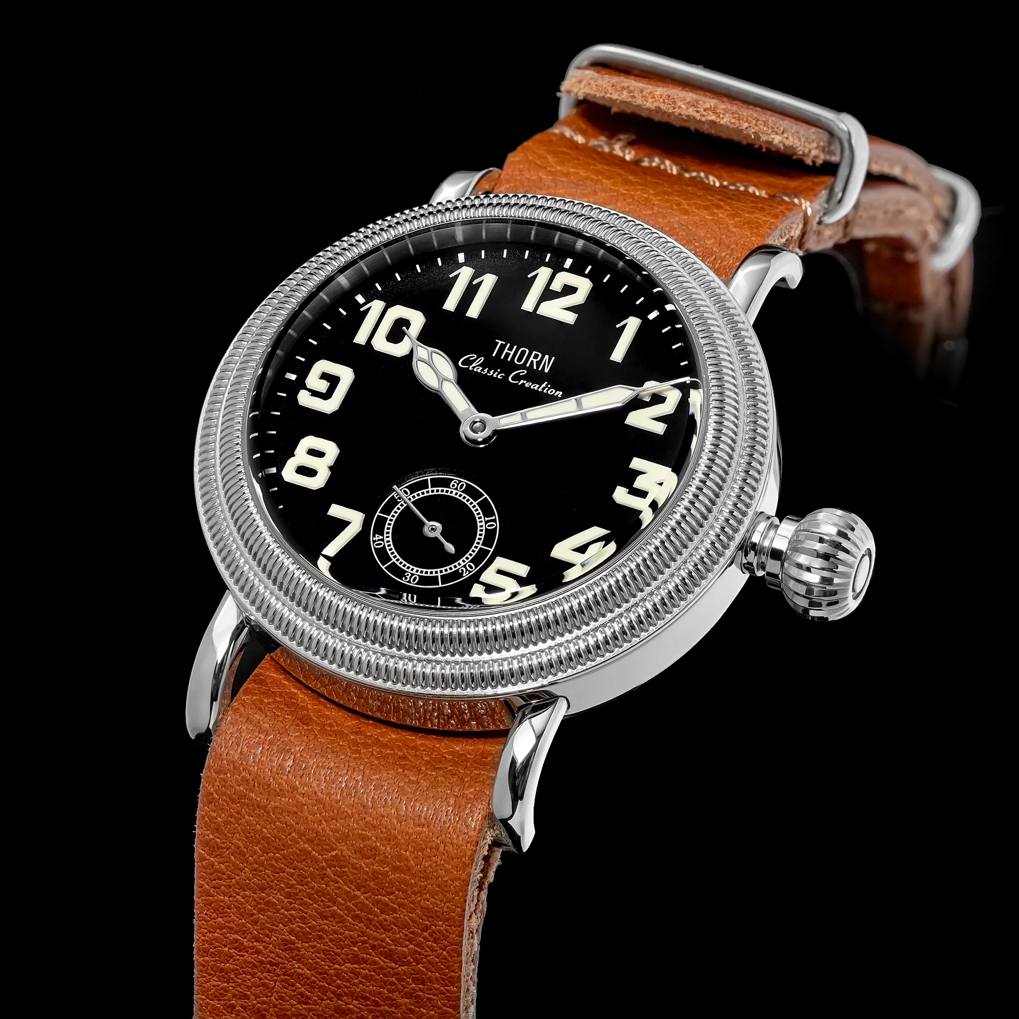【T013】THORN Uhr 36 mm Durchmesser Vintage Fliegeruhr ST1700 Handaufzug Mechanische Uhrwerkuhr Schweizer Leuchtkraft – Detail 10