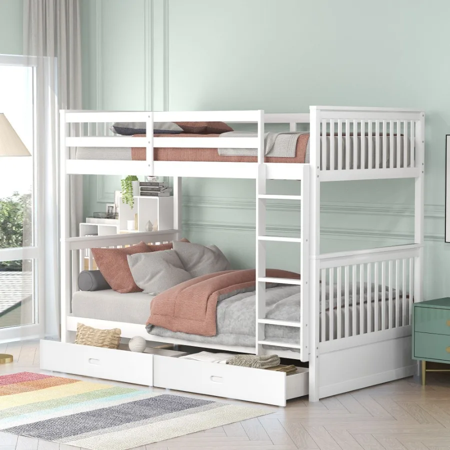 

TwinOverTwin Bunk Bed with Ladders and Two Storage Drawers White (OLD SKU:LT000265AAK)