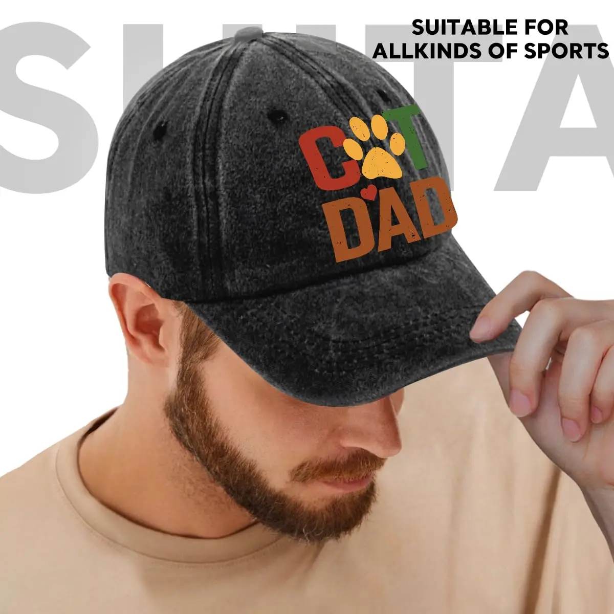 Cat Dad topi bisbol katun dapat dicuci, topi Trucker Retro lucu, topi aksesori luar ruangan bersirkulasi untuk kekasih kucing