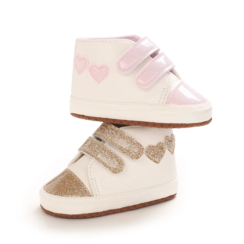 0‑18M Infant Baby Girl Shoes Glitter Sparkle Sneakers Magic Tape Soft Non‑Slip Sole PU Leather Toddler First Walkers Casual Shoe