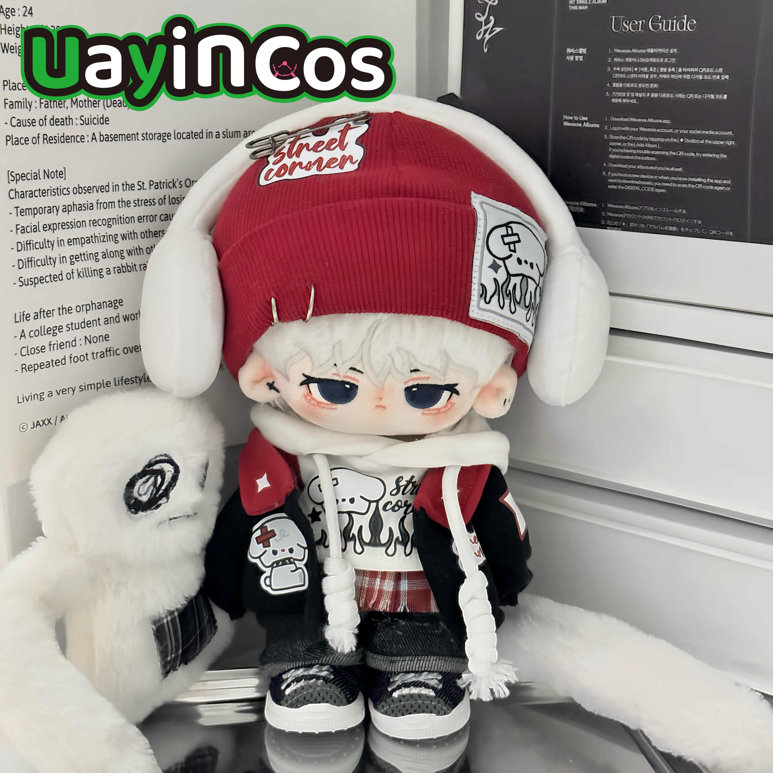 20cm Doll Clothes Fashion Red Hat Hooded Vest Jacket Earphone Suit Stuffed Plushies Plush Doll Accessories Anime Toy Kids Gifts