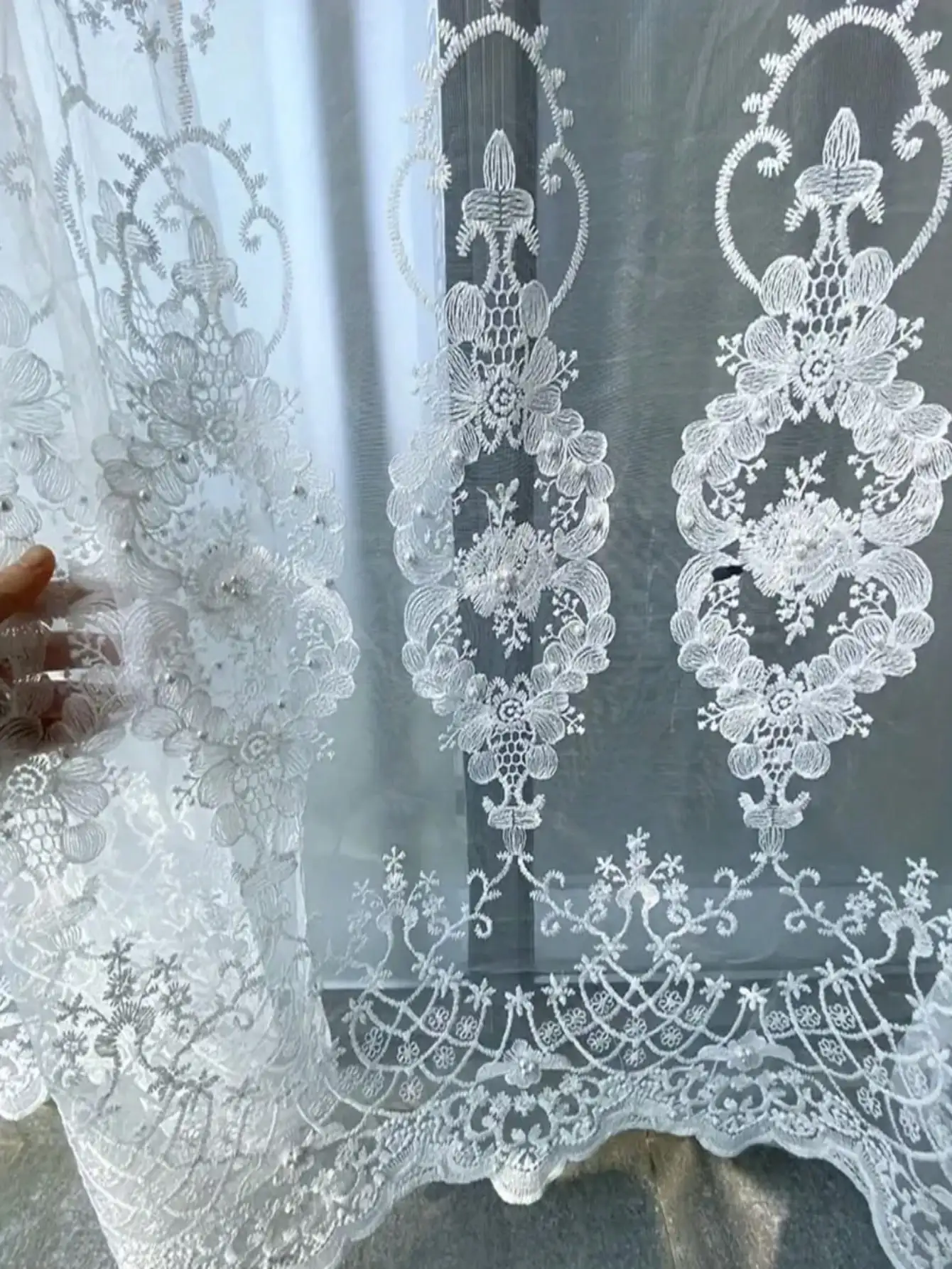 

1 шт., прозрачная занавеска с вышивкой белого жемчужного цветка, светофильтрующие газовые шторы для гостиной, спальни, роскошный домашний декор