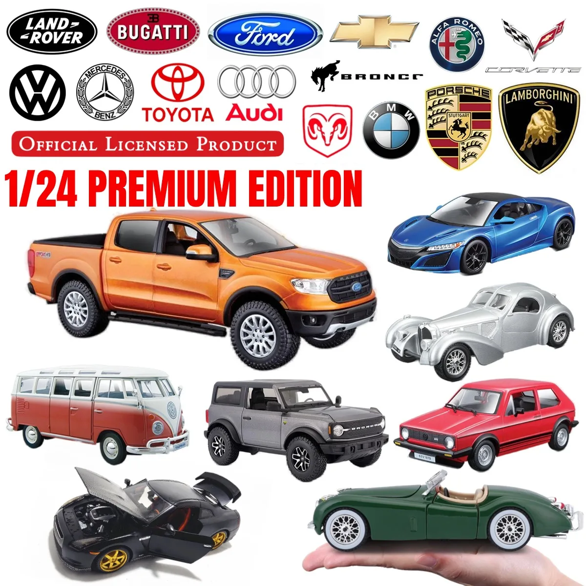 

Bburago 1:24 Car Model Replica, Official Licensed Scale Mercedes Ford Chevrolet VW Toyota Diecast Miniature Art Gift Kid Boy Toy