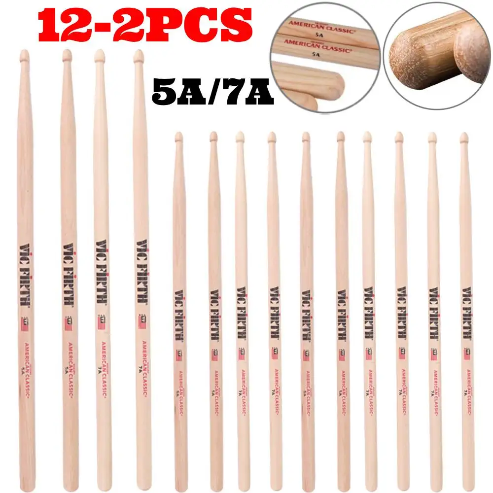 12-2PCS Drumsticks 5A/7A Drum Sticks Consistent Weight and Pitch Wooden Mallets Hickory Drumsticks For Acoustic/Electronic Drum