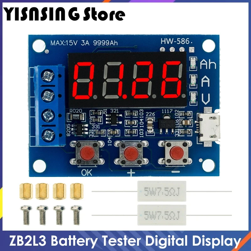 Zb2l3 testador de bateria led display digital 18650 bateria de lítio fonte de alimentação teste resistência medidor de descarga de capacidade chumbo-ácido