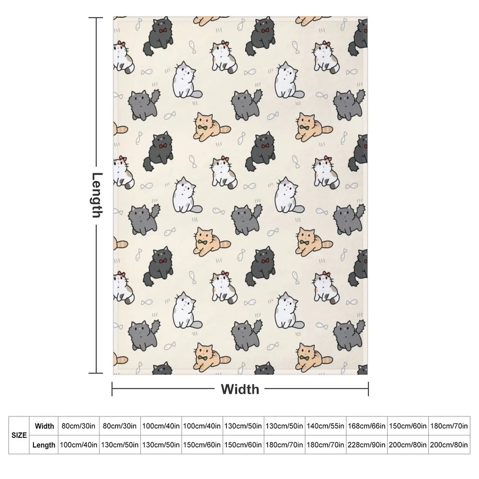 Fancy kittens and fish pattern Throw Blanket couch cozy soft plush fuzzy picnic outdoor blanket