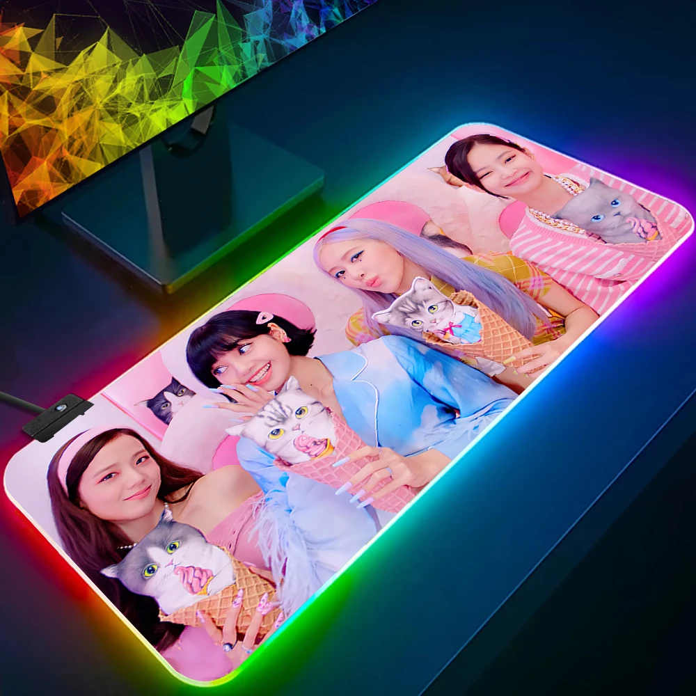 

K-POP B-BLACKPINKS RGB Pc Gamer Keyboard Mouse Pad Mousepad LED Glowing Mouse Mats Rubber Gaming Computer Mausepad