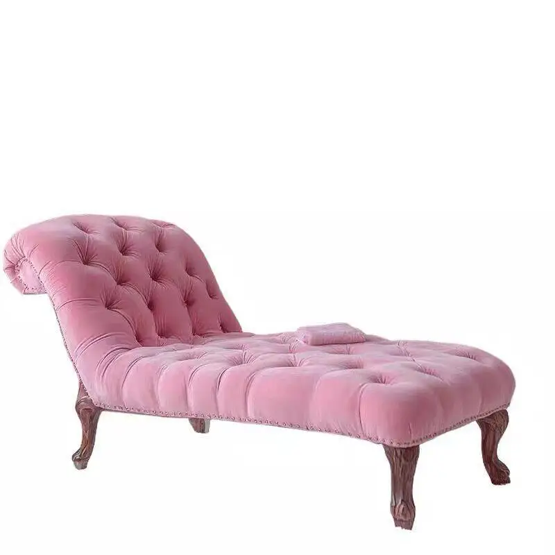 American French pastoral retro pink velvet chaise longue, bedroom recliner