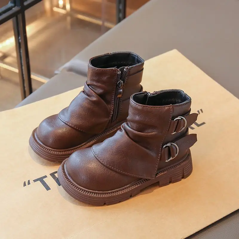 2026 New Girls Autumn Versatile British Style Boots Stylish Short Boots for Kids Waterproof Cozy Leather Shoes