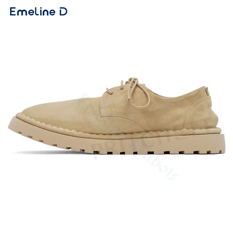 Soft Suede Solid Color Lace-Up Slip-On Round Toe Fashionable Simple Casual Shoes Large Size Comfortable Men's Shoes