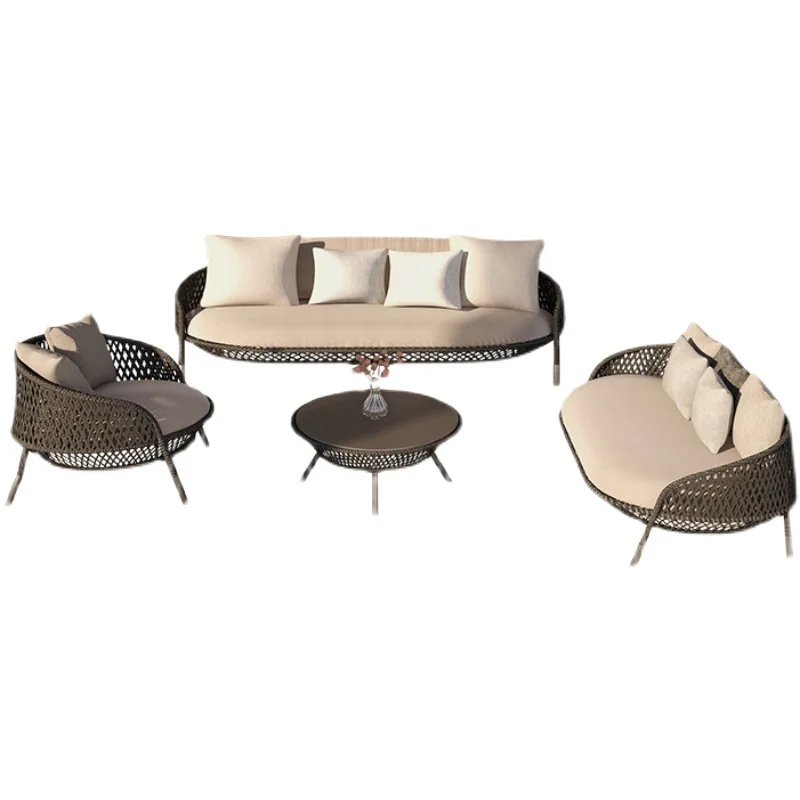 Rattan sandan woven sofa chair coffee table combination model house courtyard leisure rattan sofa