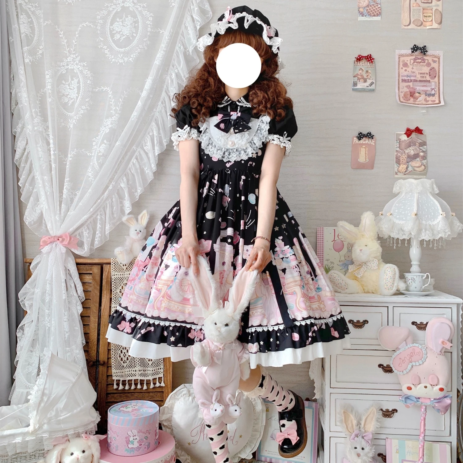 Vestido Lolita Japonês para Meninas, Kawaii Suave, Sem Mangas, Estampa Bonito, Suspender de Boneca, Roupa Feminina, Lolita, S a 4XL