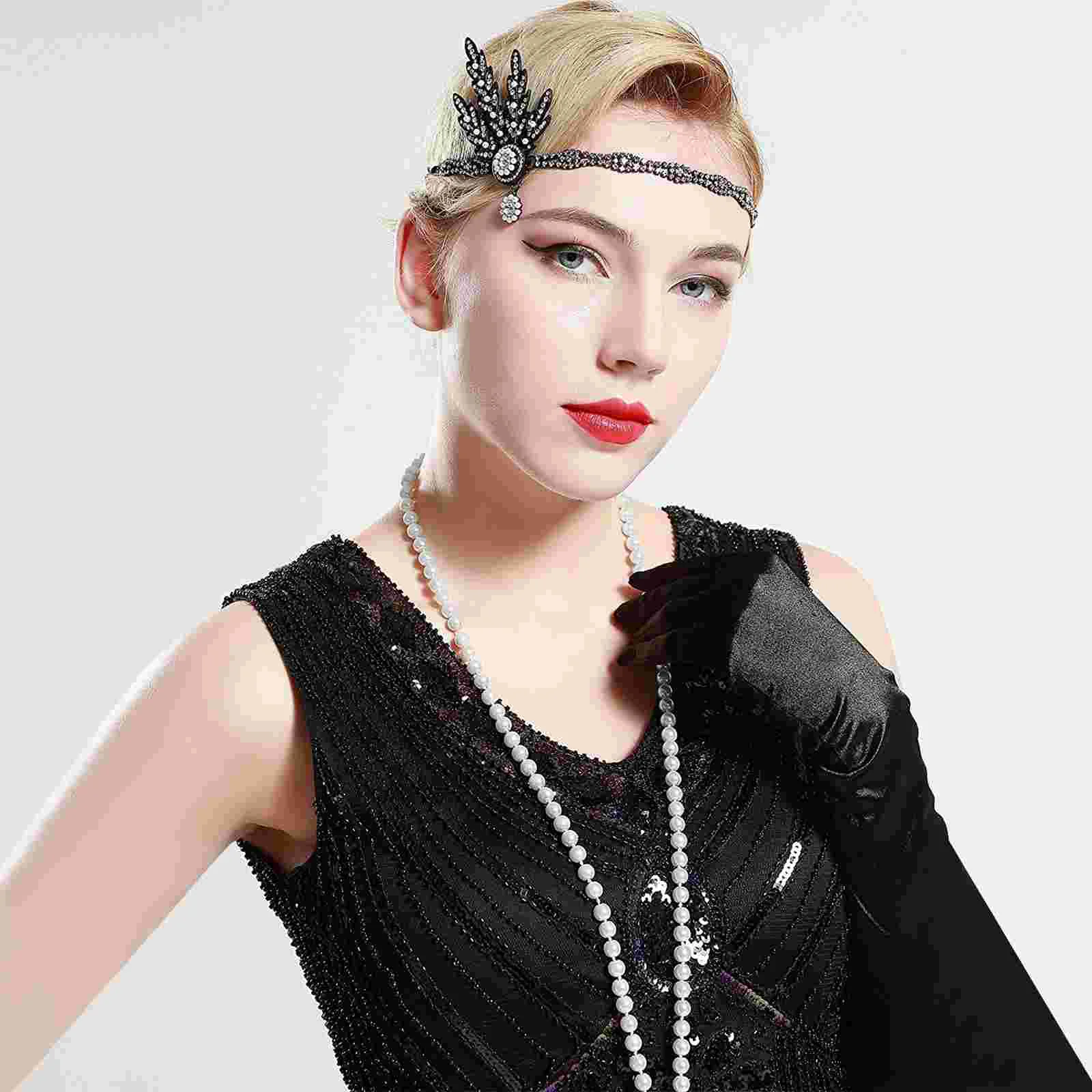 Kremowo-biały imitowany sweter z naszyjnikiem, biżuteria w stylu vintage z koralikami w stylu flapper, dodatek modowy, prezent na wesele, imprezę, kostium. — zdjęcie 3