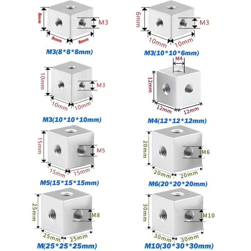 M3 M4 M5 M6 M8 M10 Aluminium Alloy Anodized Cube Connector Fixing Bracket Square Spacer Standoff Tee 6 Way,3D Printer Accessory