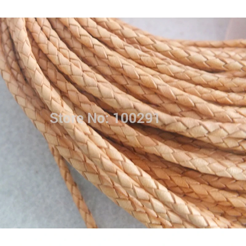 High quality natural 3mm brown braided geunine leather cord 50yards/roll